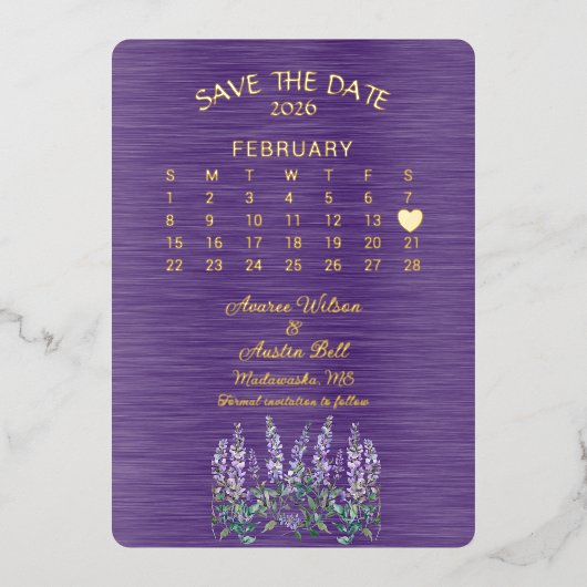 Invitation En Aluminium Enregistrer la date Février 2026 Mariage (Recto)