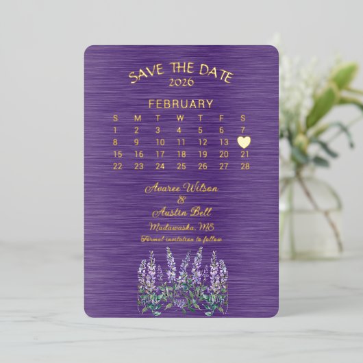 Invitation En Aluminium Enregistrer la date Février 2026 Mariage (Debout devant)