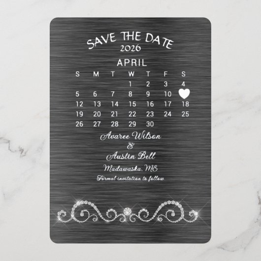 Invitation En Aluminium Enregistrer la date Mariage avril 2026 (Recto)