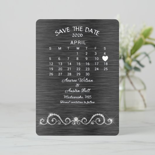 Invitation En Aluminium Enregistrer la date Mariage avril 2026 (Debout devant)