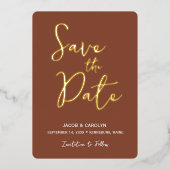 Invitation En Aluminium Enregistrer la date Mariage d'or de Terracotta (Recto)