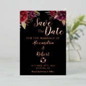 Invitation En Aluminium Enregistrer la date Mariage Fleurs Bourgogne Rose (Debout devant)