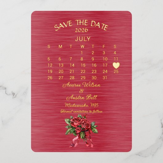 Invitation En Aluminium Enregistrer la date Mariage juillet 2026 (Recto)