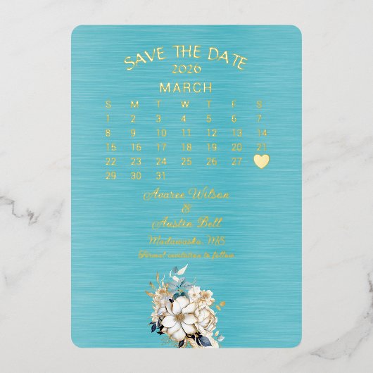 Invitation En Aluminium Enregistrer la date Mariage mars 2026 (Recto)