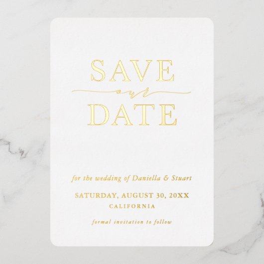 Invitation En Aluminium ENREGISTRER LA DATE moderne élégant minimal (Recto)