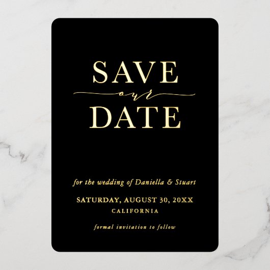 Invitation En Aluminium ENREGISTRER LA DATE moderne élégant minimal Noir (Recto)