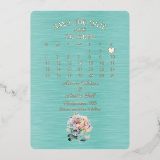 Invitation En Aluminium Enregistrer la date Octobre 2026 Mariage (Recto)