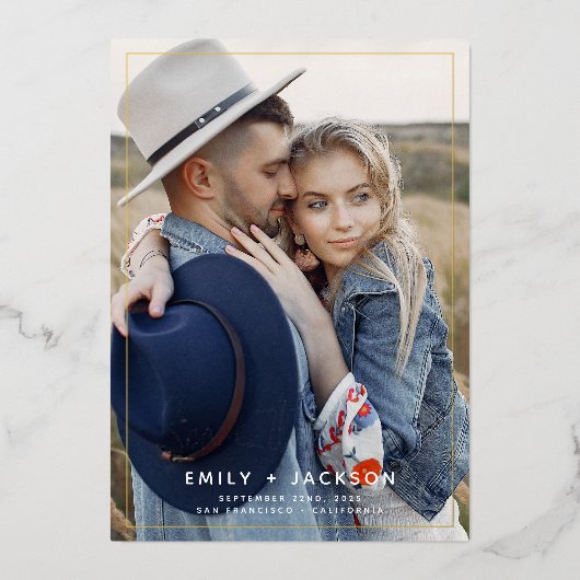 Invitation En Aluminium Enregistrer la date Photo Gold (Recto)