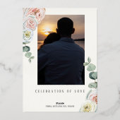 Invitation En Aluminium Enregistrer la date Photo roses d'aquarelle luxueu (Verso)