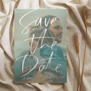 Invitation En Aluminium Enregistrer la date Real Silver Calligraphy Photo