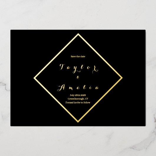Invitation En Aluminium Enregistrer la date Simple Elegant Black Real Gold (Recto)
