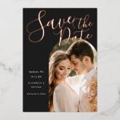Invitation En Aluminium Enregistrer la date stylish Script Arch Frame Phot (Recto)