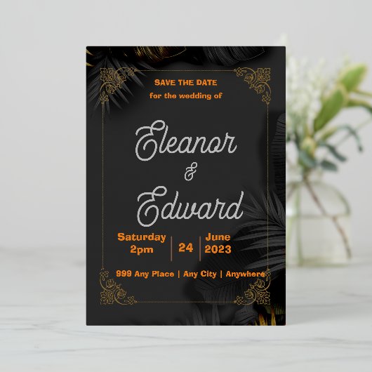 Invitation En Aluminium ENREGISTRER LA DATE - toute occasion - modifiable (Debout devant)