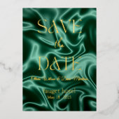 Invitation En Aluminium enregistrer la date vert émeraude soie feuille arr (Recto)