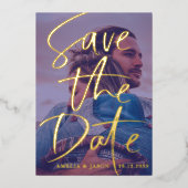 Invitation En Aluminium Enregistrer la photo Date Gold Calligraphy (Recto)