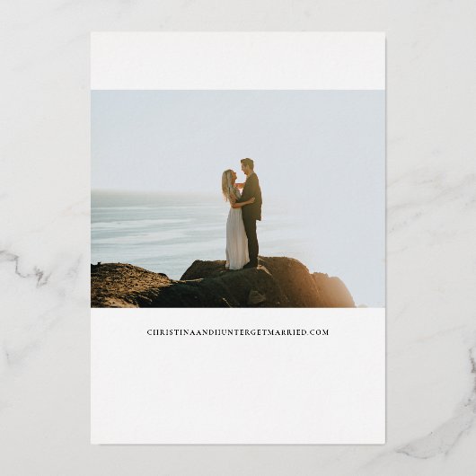 Invitation En Aluminium Enregistrer notre date Formal Script Photo Enregis (Verso)