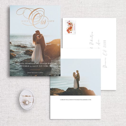 Invitation En Aluminium Enregistrer notre date Formal Script Photo Enregis