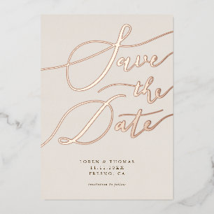 Invitation En Aluminium Enregistrez la date Calligraphie Crème