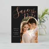 Invitation En Aluminium Enregistrez la Date Stylish Script Arch Frame Phot (Debout devant)