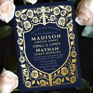 Invitation En Aluminium Épée Bleue Bouclier Mariage Moyen Âge Monogramme