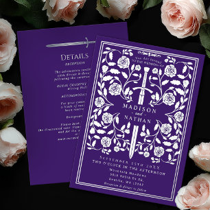 Invitation En Aluminium Épée de mariage royale médiévale argentée Violet D