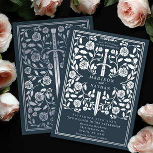 Invitation En Aluminium Épée de mariage royale médiévale grise argentée