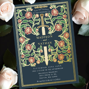 Invitation En Aluminium Épée grise florale mariage médiéval fantastique
