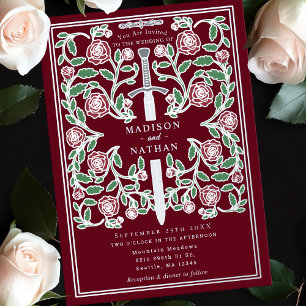 Invitation En Aluminium Épée Royale Argentée Rouge Mariage Médiéval Fantas