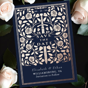 Invitation En Aluminium Épée Royale Médiévale Bleue Mariage Enregistrer la