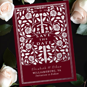 Invitation En Aluminium Épée Royale Rouge Médiévale Mariage Enregistrer la