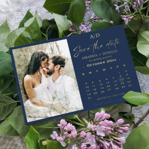 Invitation En Aluminium Épingle de calendrier bleu marine or pour mariage