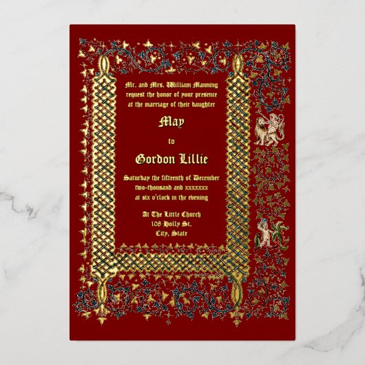 Invitation En Aluminium époque victorienne 1843 Mariage de style médiéval (Recto)