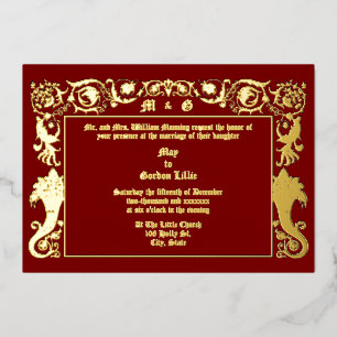 Invitation En Aluminium Ère victorienne 1890 Cornucopias Feuillage Mariage