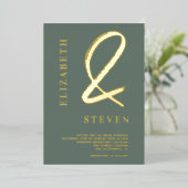 Invitation En Aluminium Esage vert chic or ampersand noms photo mariage (Debout devant)
