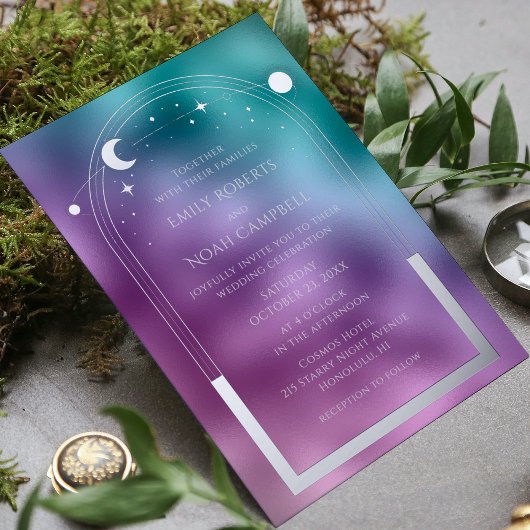 Invitation En Aluminium Espace d'astronomie cosmique Turquoise violet arge