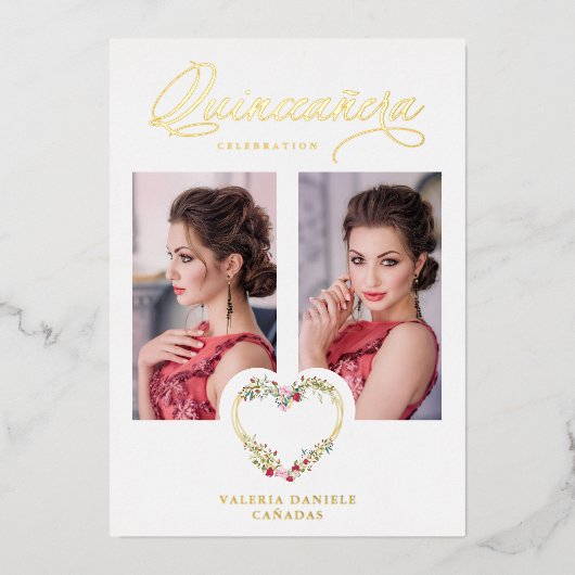 Invitation En Aluminium Espagnol Quinceañera Romantique Rouge rose nuances (Recto)