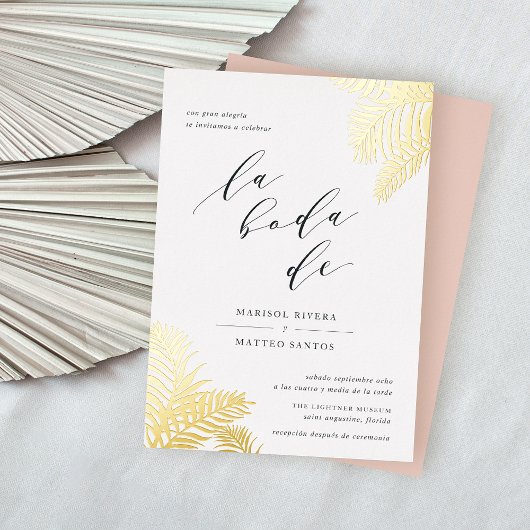 Invitation En Aluminium Espagnol Tropical Foliage Mariage Gold