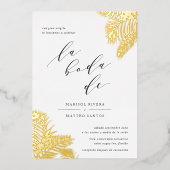Invitation En Aluminium Espagnol Tropical Foliage Mariage Gold (Recto)