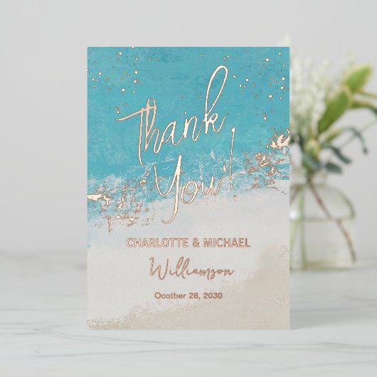 Invitation En Aluminium Été Bleu Océan Photo superposition Mariage Merci (Debout devant)