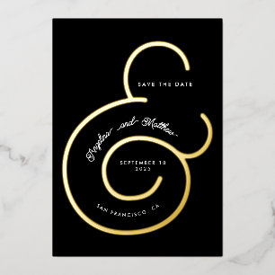 Invitation En Aluminium Étiquette de mariage à l'ampersand de script noir