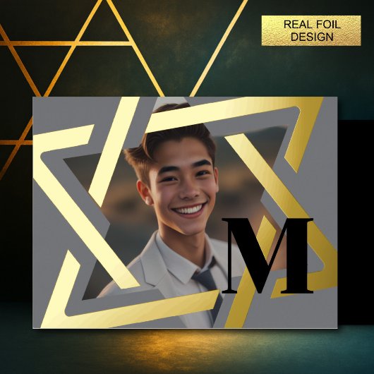 Invitation En Aluminium Étoile audacieuse de David Photo Merci Monogramme