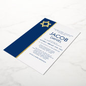 Invitation En Aluminium Étoile de David Bar Mitzvah bleu marine en or (Rotation)
