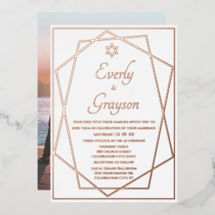 Invitation En Aluminium Étoile juive cadre géométrique or mariage feuille