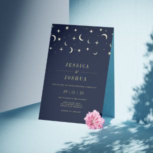 Invitation En Aluminium Étoile Lune Minimaliste Céleste Élégante Navy
