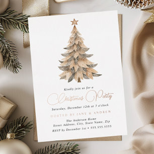 Invitation En Aluminium Étoile scintillante beige arbre fête de Noël