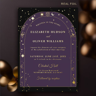 Invitation En Aluminium Étoiles célestes Lune Or Boho Arche Mariage