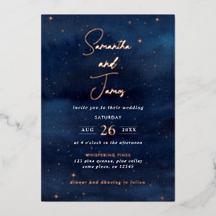 Invitation En Aluminium Étoiles Célestes Soirée de Mariage Bleu & Or Rose