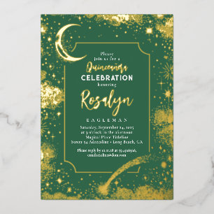 Invitation En Aluminium Étoiles d'or célestes et lune de nuit Quinceanera