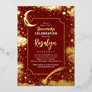Invitation En Aluminium Étoiles d'or célestes et lune de nuit Quinceanera 