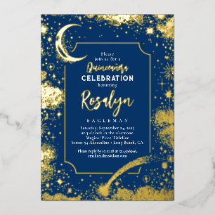 Invitation En Aluminium Étoiles d'or célestes et lune Nuit Quinceanera